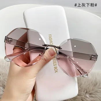 2023 Луксозни кръгли слънчеви очила с наклон, женски метални очила с неправилна форма, модни слънчеви очила, без да океана рамки за очила, дамски UV400