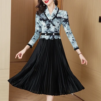 2023 Ново Модно рокля за костюм с яка Жена на Корейското издание на едно Гише Плиссированное рокля на Есенния Ретро свободно намаляване на Празнични рокли
