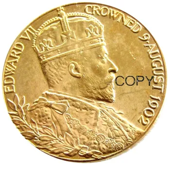 GB Коронационная МЕДАЛ ЕДУАРД VII КРАЛИЦА Александра-КОНСОРТА 1902 г., позлатен копие монети