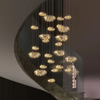 Модерен стъклен полилей във формата на звезди за всекидневна декор на масата за хранене, Подвесная лампа, Окачена лампа за стълби на вилата, лампа за полилеи