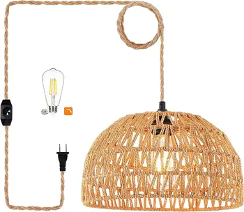 Регулируема включване окачен лампа Подвесная лампа от ратан, интериор в стил бохо, която се свързва с светило, което