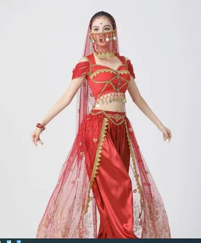 Рокля за индийското танцово представяне, екзотична жена комплект от три елемента