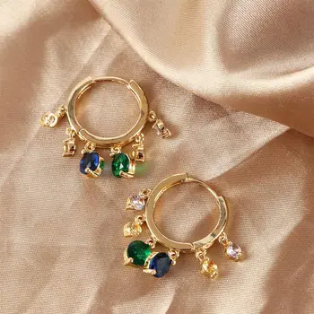 Цветни обеци-капки За момичета в бохемски стил, обеци-пръстени с цирконии, Модни бижута, Обеци в корейски стил, Дамски обтегач за уши